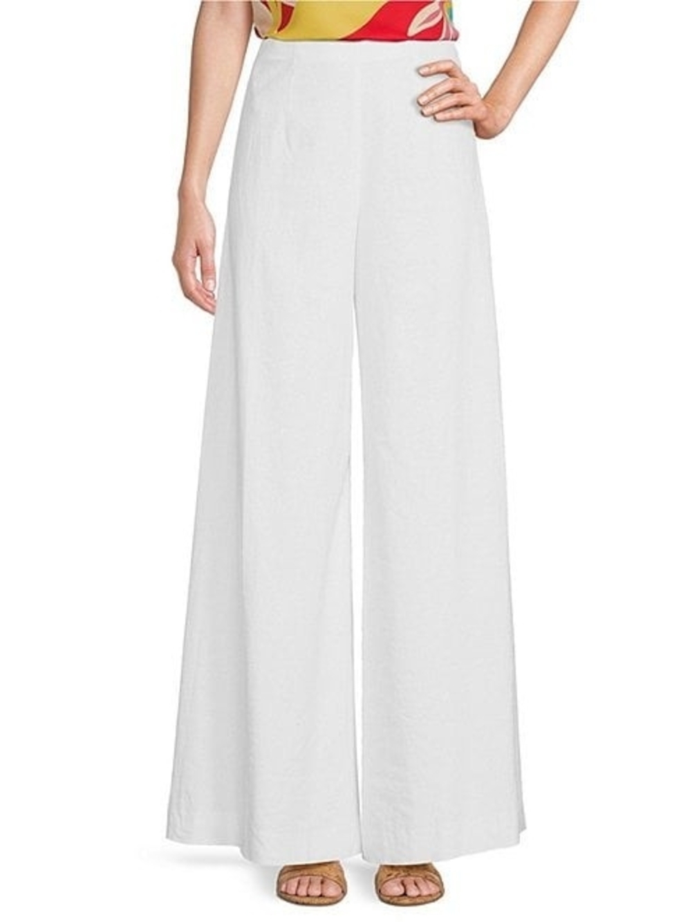 Alex Marie White Wide-Leg High Waist Linen Blend Pants-Size:10